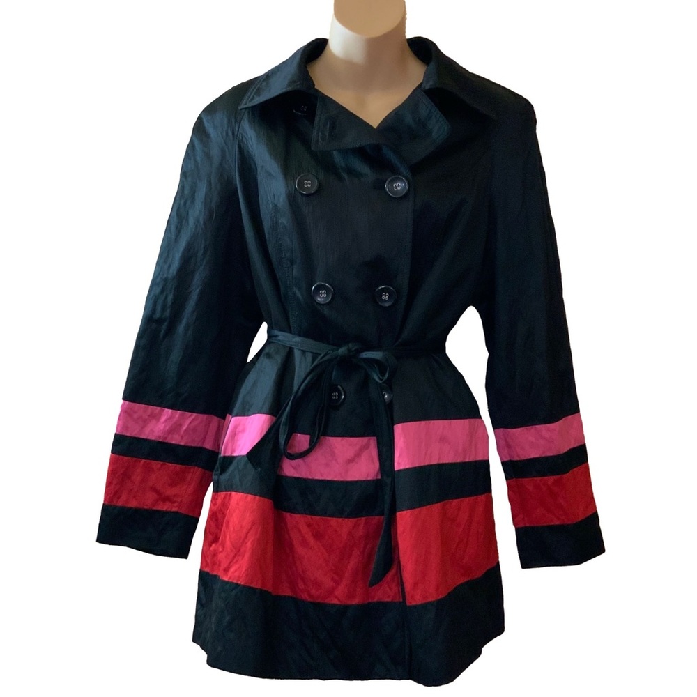 INC International Concepts Black Color Block Flare Swing Belted Coat